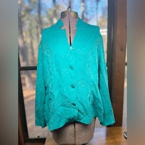 Vintage Tianello teal textured button up with unique collar.